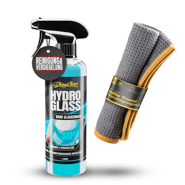 HYDRO GLASS - NANO SiO2 GLASREINIGER 500ml + WAFFLE TOWEL SET